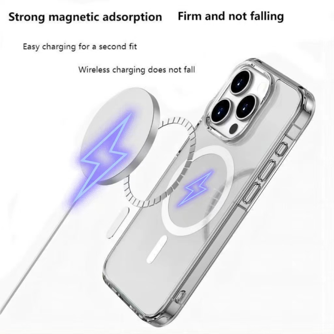 SG Apple iPhone Mag-Safe Wireless Charging | Designed with Magnetic Lock | Shockproof Phone Bumper Transparent Back Case Cover Compatible for iPhone (Transparent) | Free Cable Protector