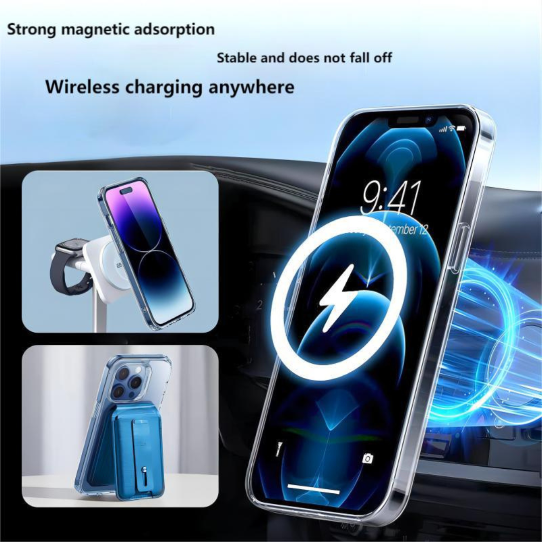 SG Apple iPhone Mag-Safe Wireless Charging | Designed with Magnetic Lock | Shockproof Phone Bumper Transparent Back Case Cover Compatible for iPhone (Transparent) | Free Cable Protector