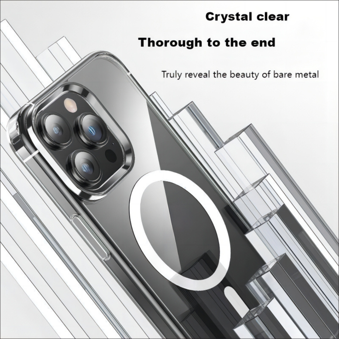 SG Apple iPhone Mag-Safe Wireless Charging | Designed with Magnetic Lock | Shockproof Phone Bumper Transparent Back Case Cover Compatible for iPhone (Transparent) | Free Cable Protector