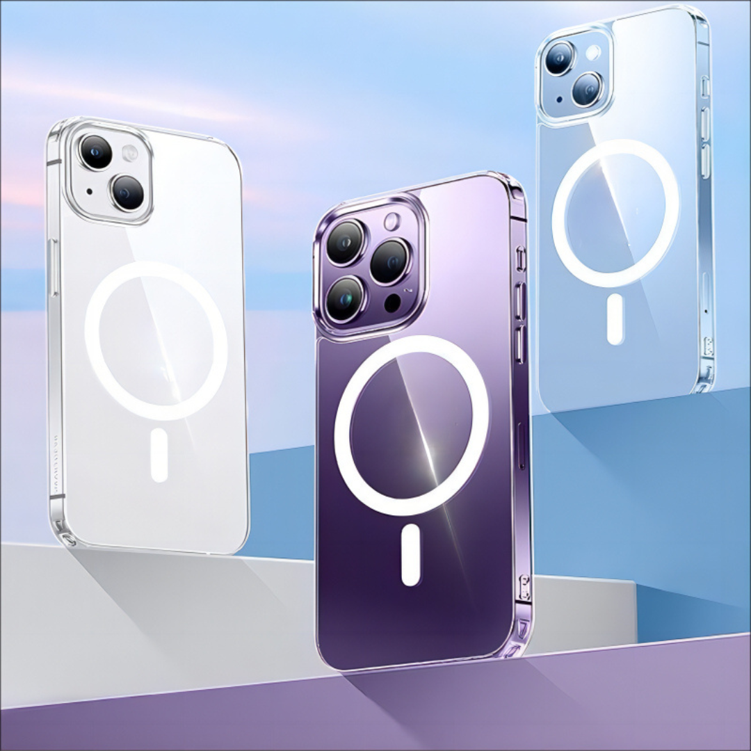 SG Apple iPhone Mag-Safe Wireless Charging | Designed with Magnetic Lock | Shockproof Phone Bumper Transparent Back Case Cover Compatible for iPhone (Transparent) | Free Cable Protector