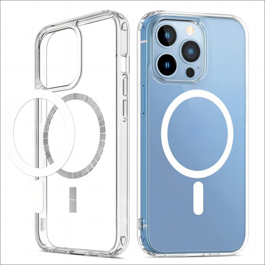 SG Apple iPhone Mag-Safe Wireless Charging | Designed with Magnetic Lock | Shockproof Phone Bumper Transparent Back Case Cover Compatible for iPhone (Transparent) | Free Cable Protector